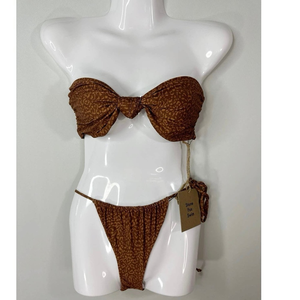 Stone Fox Swim Lele Top & River Bottom Two Pieces Set In Wild Cat Medium Nwt